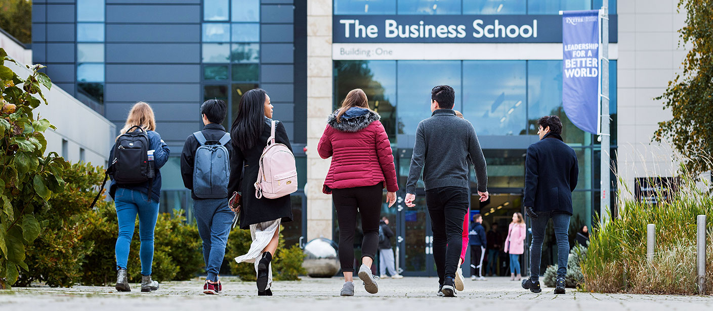 Students walking outside Building One